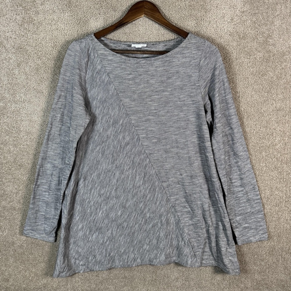Pure Jill Shirt Womens Small Gray Stripe Long Sleeve Asymmetrical Tunic Top